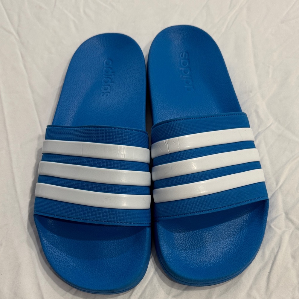 Adidas Blue and White Striped Slides sz 11